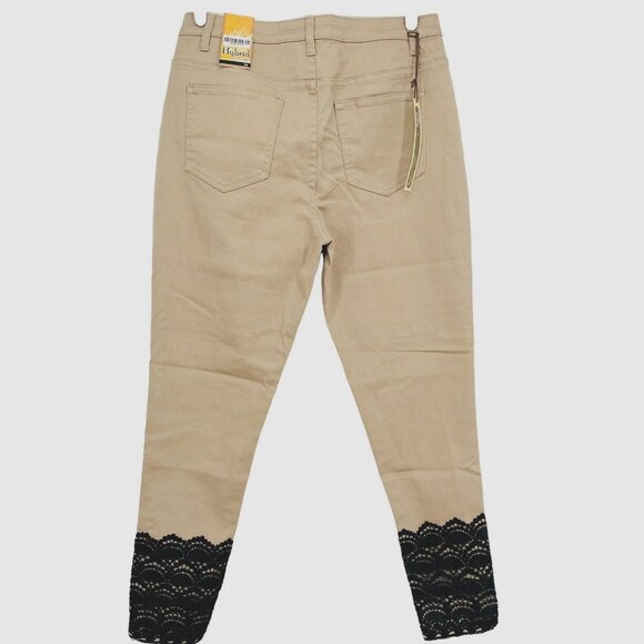 Hybrid Company Pants Size 14 Super Stretch Skinny High Rise Lace Ankle Tan NWT - Picture 2 of 11